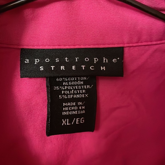 Apostrophe Stretch pink long sleeve blouse XL tuxedo placket in front - Picture 2 of 8